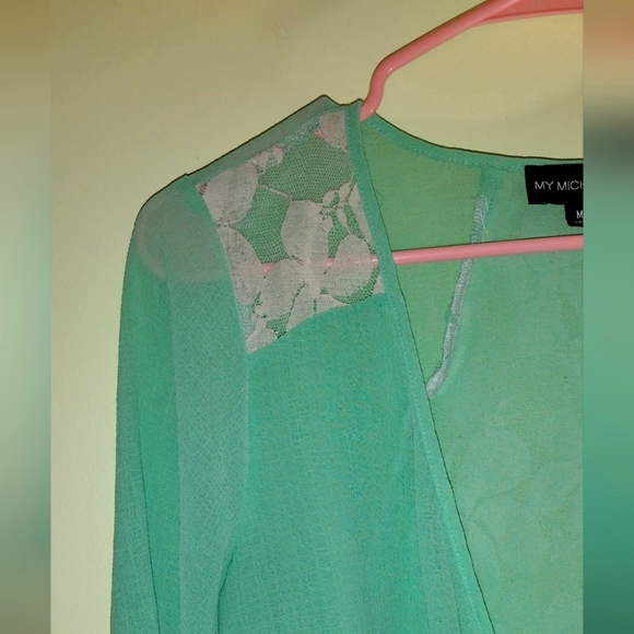 Women's My Michelle sheer V neck blouse with lace back - Picture 5 of 8